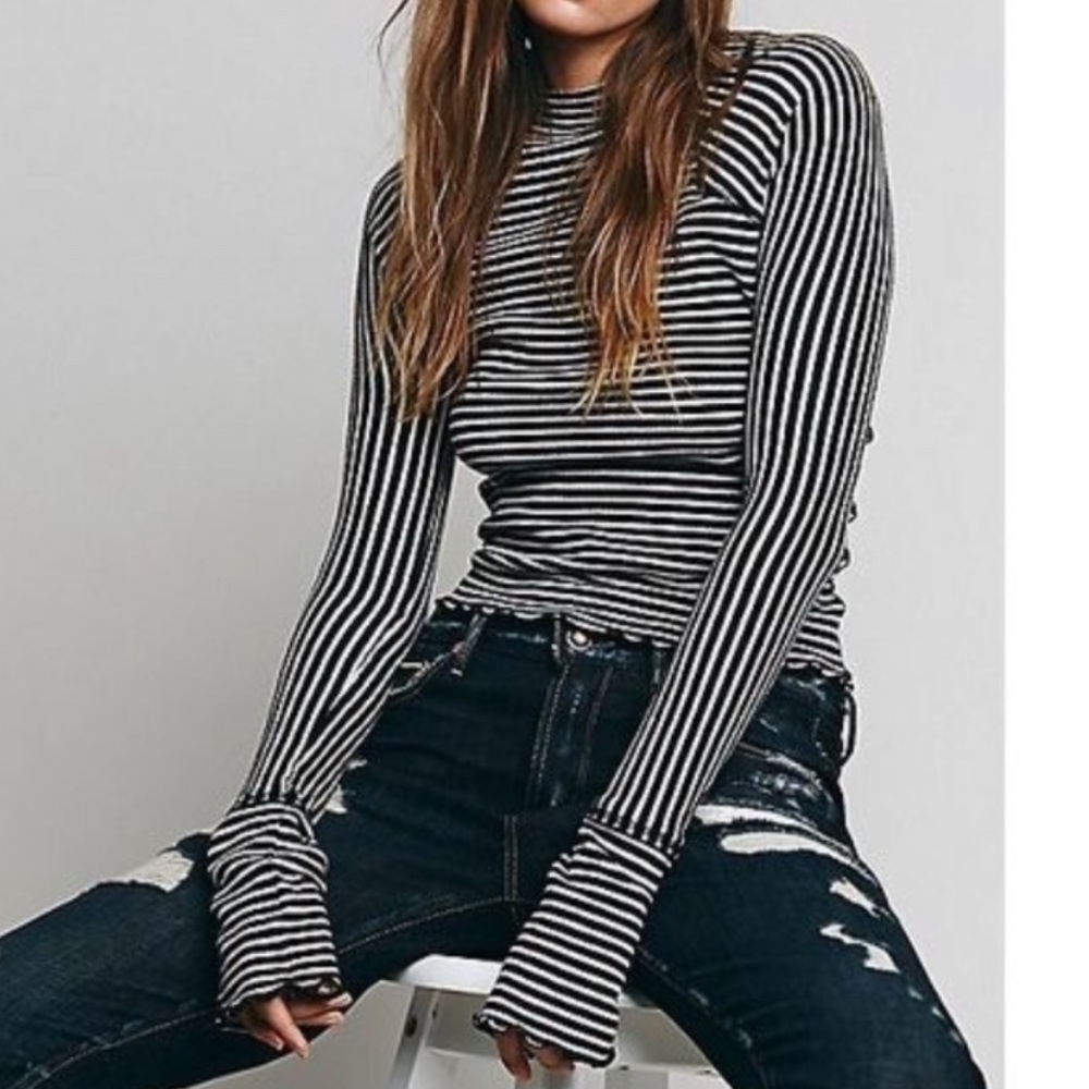 Free People Highlands Mock Neck Ribbed Long Sleeve